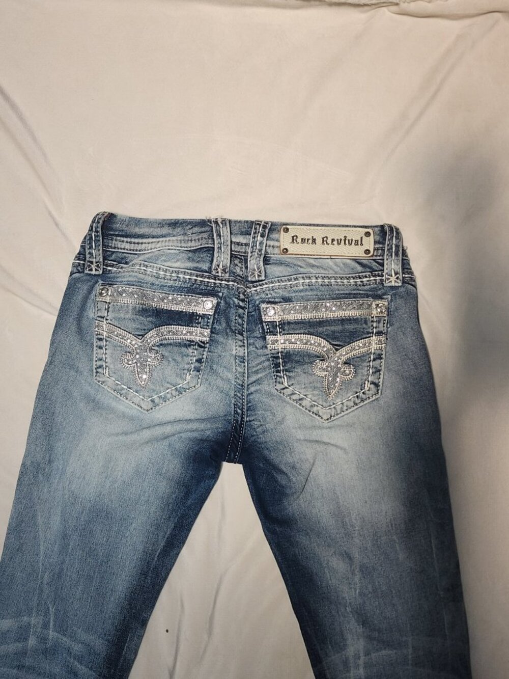 Rock Revival Sherry Skinny Jeans 26 Light Wash Rhinestone Embellished Bling - Picture 8 of 16